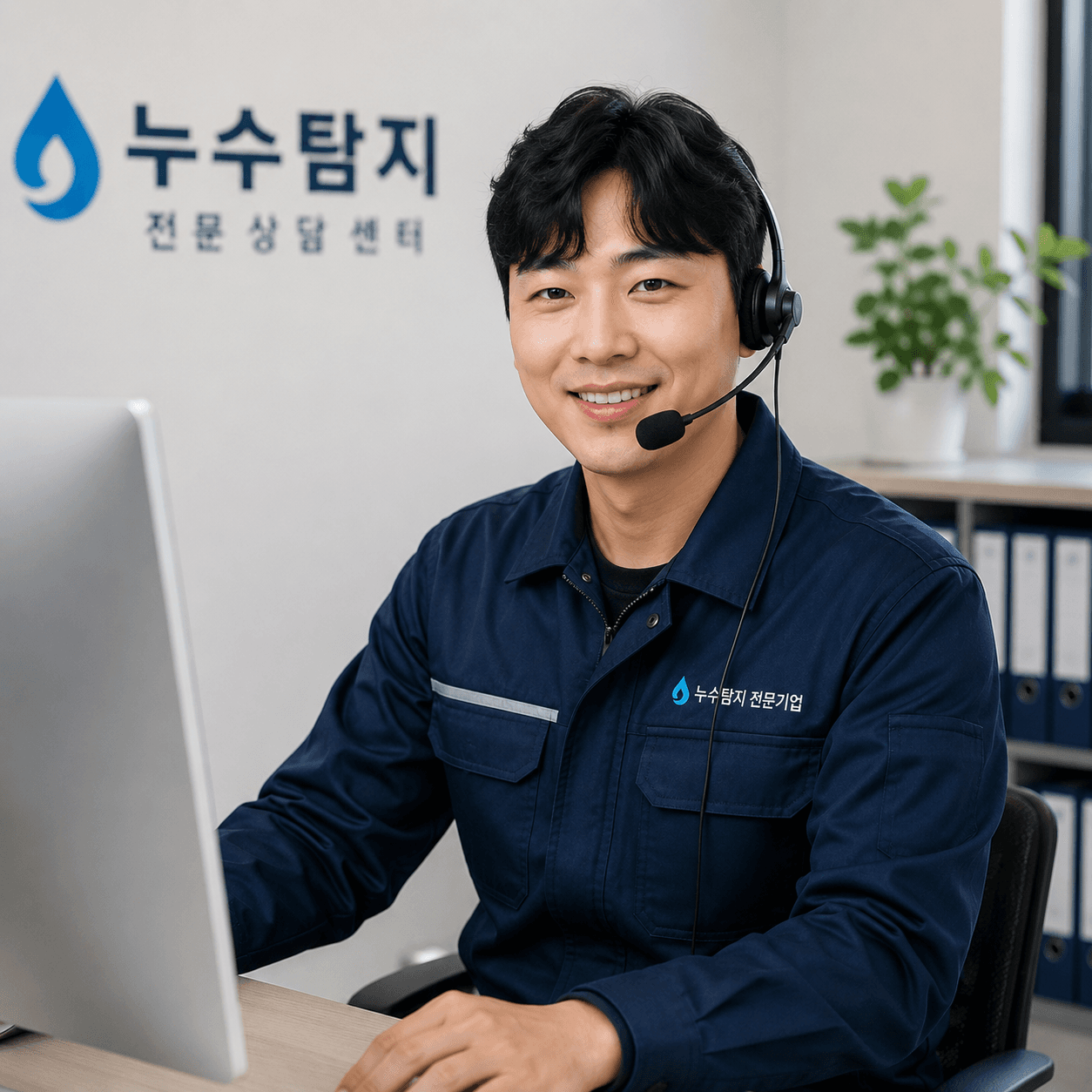 전문 상담센터에서 헤드셋을 끼고 상담 중인 모습